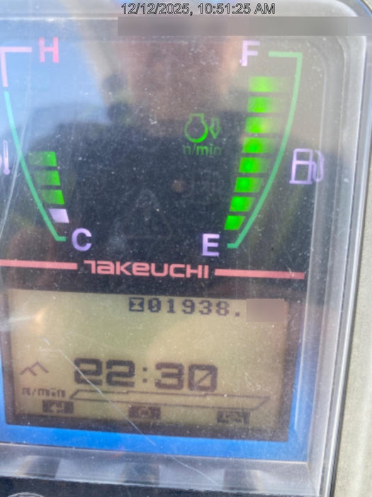 2019 Takeuchi TB260 Takeuchi TB260 Canopy w/Rubber Tracks, Auxiliary Hydraulics, Standard Blade, Manual QC, 12 / 18 / 24" Buckets, Hydraulic Thumb Installed