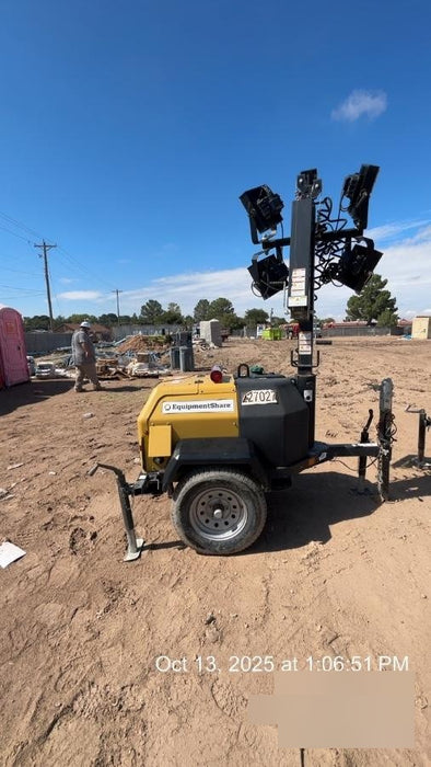 2022 Allmand NLV3GR (4) LED Light Fixture 350W, 23' Vertical Mast, 3kW Prime, Towable, Deep Sea L401, Leveling Jacks, Yanmar T4F 5.8hp