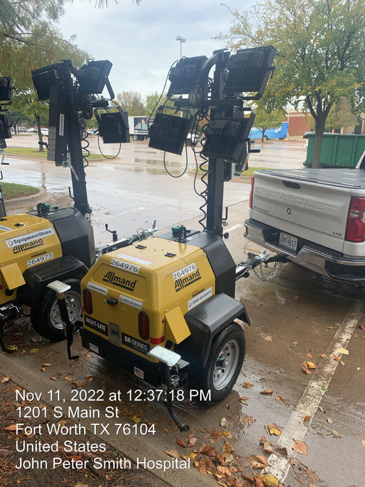 2022 Allmand NLV3GR (4) LED Light Fixture 350W, 23' Vertical Mast, 3kW Prime, Towable, ES Decals, T3