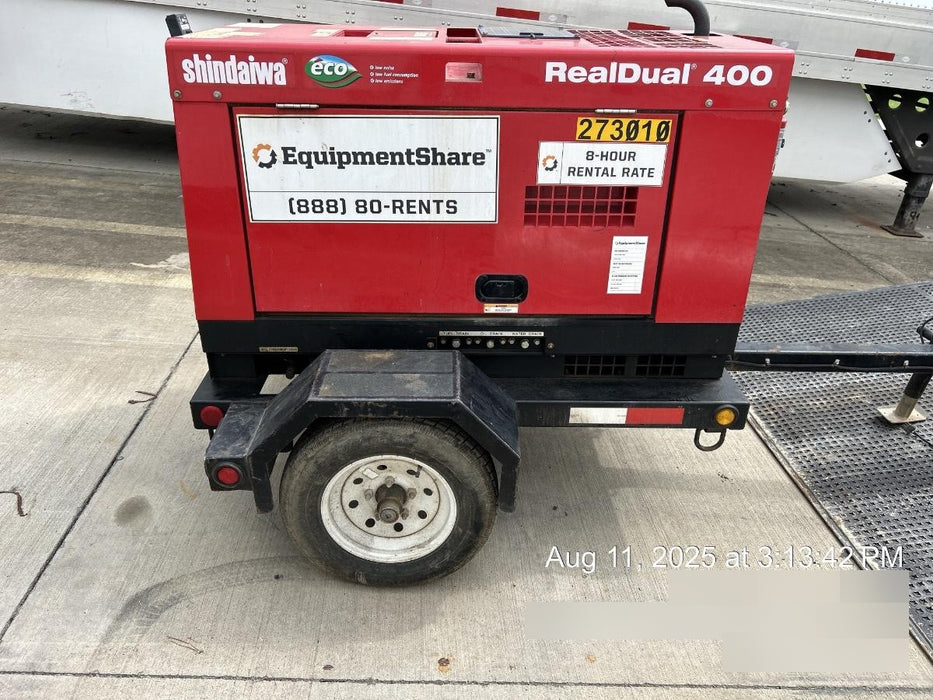 2022 Shindaiwa DGW400MDL Kubota D902 Engine, 23 HP, Dual Op Welder, Wire, Arc, Droop Stick, Tig, and CC Stick Functionality, Simulphase, 3 Phase and 1 Phase Gen Output, Single Axle NB Trlr, Slr Trckl Chrg 12V 12W, Fire Ext