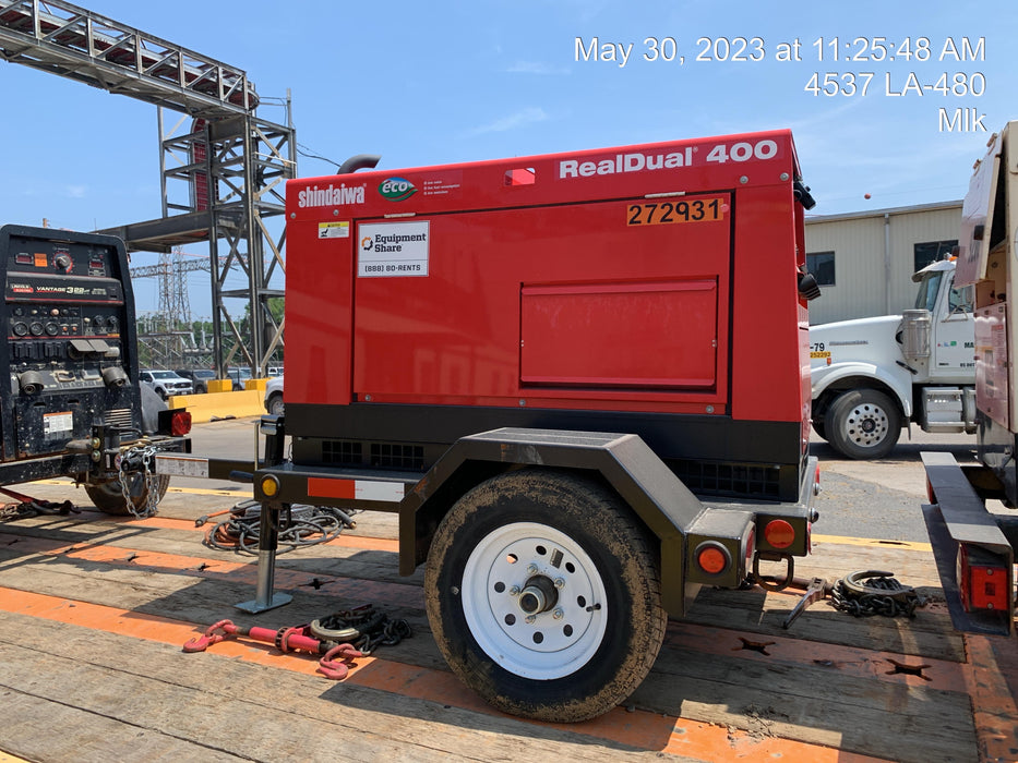 2022 Shindaiwa DGW400MDL Kubota D902 Engine, 23 HP, Dual Op Welder, Wire, Arc, Droop Stick, Tig, and CC Stick Functionality, Simulphase, 3 Phase and 1 Phase Gen Output, Single Axle NB Trlr, Slr Trckl Chrg 12V 12W, Fire Ext