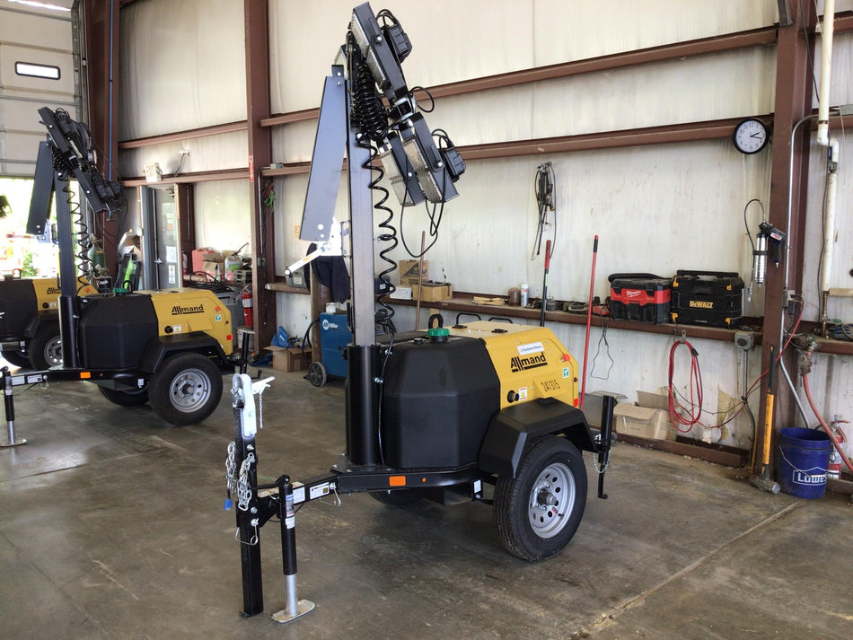 2022 Allmand NLV3GR (4) LED Light Fixture 350W, 23' Vertical Mast, 3kW Prime, Towable, Deep Sea L401, Leveling Jacks, Yanmar T4F 5.8hp