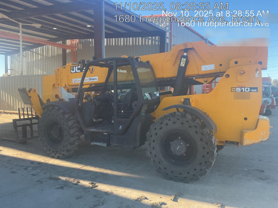 2019 JCB 510-56 Open ROPS, 74 HP, Solid Tires, Worklights, Beacon, Aux Hydraulics, Lifting Eye 60" Carriage/60" Forks