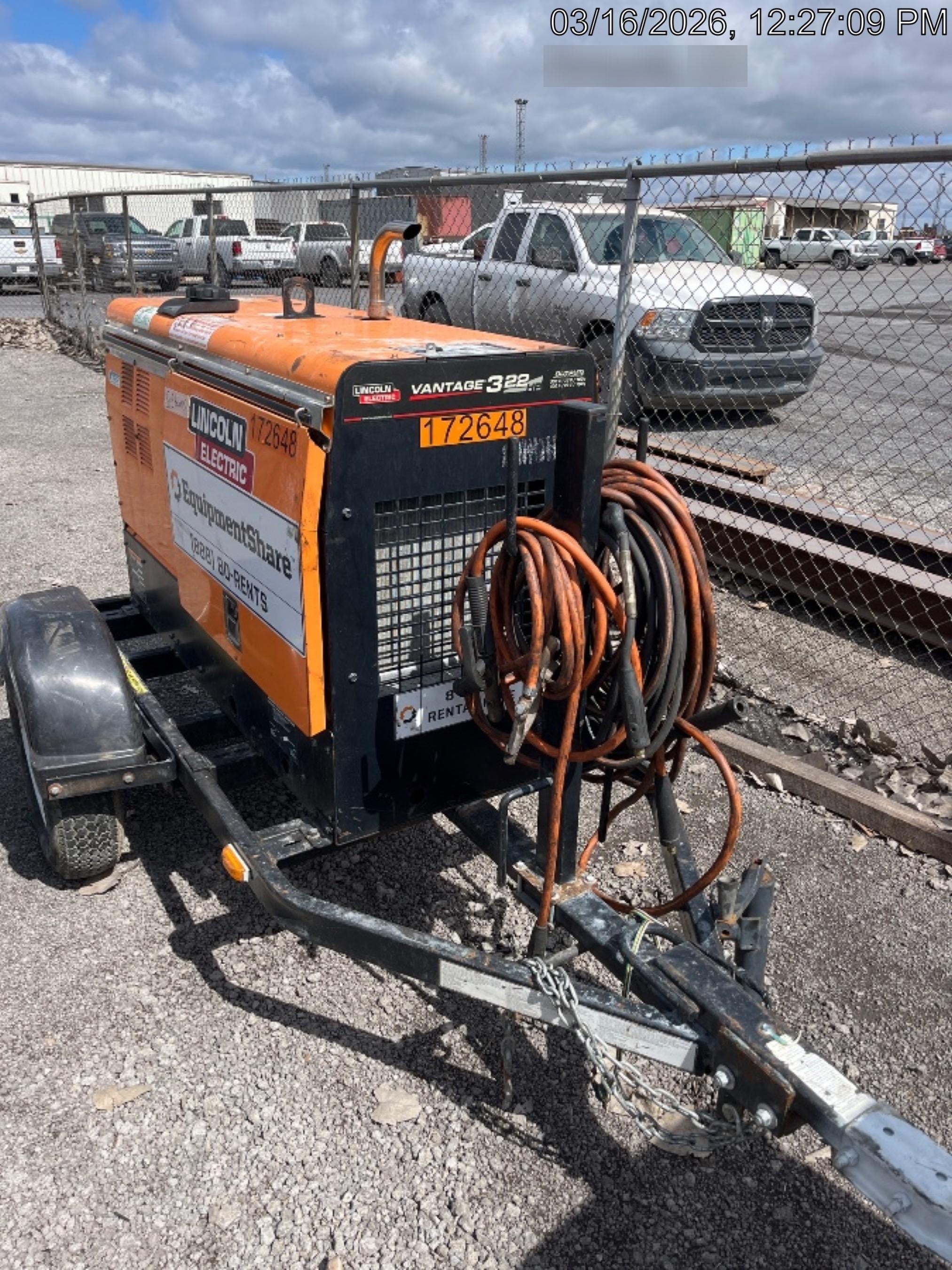 2021 Lincoln Electric Vantage 322 Vantage 322 Ready Pak 3 w/ Decals, ORANGE (includes trailer, cable rack, fender light kit) NO Telematics
