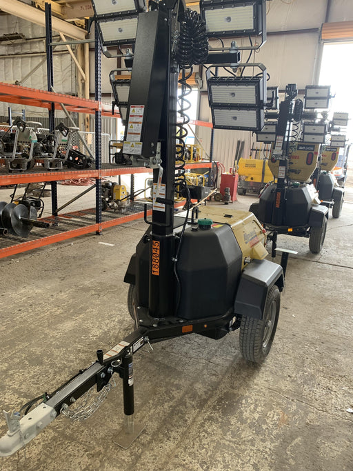 Allmand NLV3GR (4) LED Light Fixture 350W, 23' Vertical Mast, 3kW Prime, Towable, Deep Sea L401, Leveling Jacks, Yanmar T4F 5.8hp