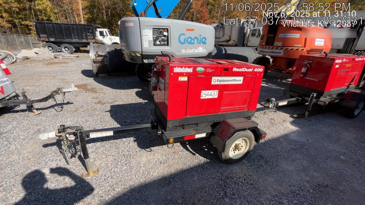 2023 Shindaiwa DGW400MDL Kubota D902 Engine, 23 HP, Dual Op Welder, Wire, Arc, Droop Stick, Tig, and CC Stick Functionality, Simulphase, 3 Phase and 1 Phase Gen Output, Single Axle NB Trlr, Slr Trckl Chrg 12V 12W, Fire Ext