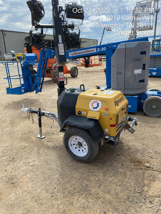 2021 Allmand NLV3GR (4) LED Light Fixture 350W, 23' Vertical Mast, 3kW Prime, Towable, Deep Sea L401, Leveling Jacks, Yanmar T4F 5.8hp