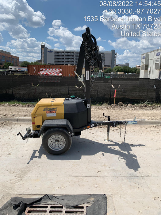 2022 Allmand NLV3GR (4) LED Light Fixture 350W, 23' Vertical Mast, 3kW Prime, Towable, Deep Sea L401, Leveling Jacks, Yanmar T4F 5.8hp