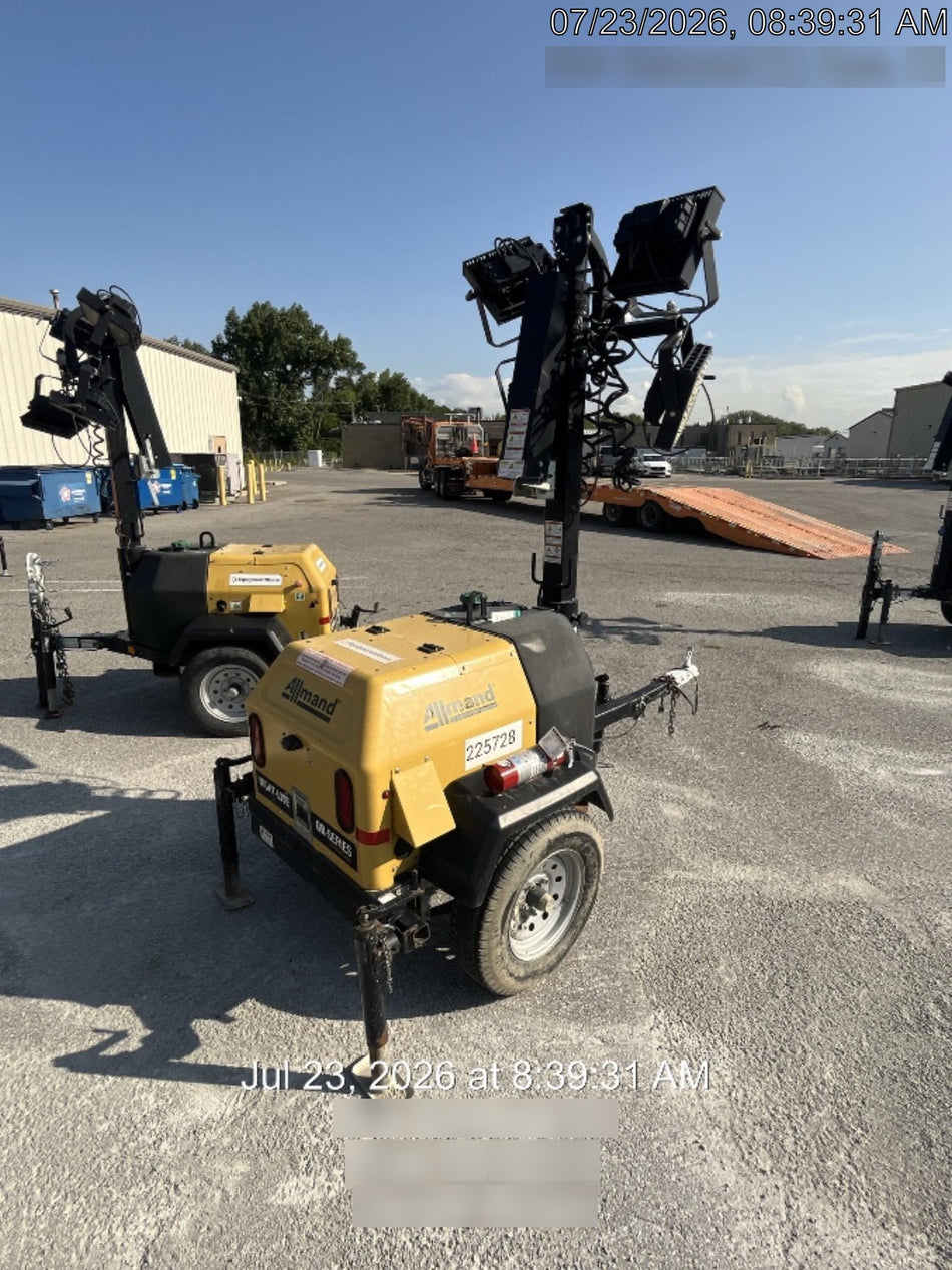 2022 Allmand NLV3GR (4) LED Light Fixture 350W, 23' Vertical Mast, 3kW Prime, Towable, Deep Sea L401, Leveling Jacks, Yanmar T4F 5.8hp