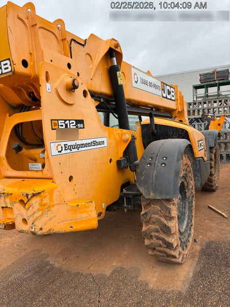 2019 JCB 512-56 109 HP w/Open ROPS, Beacon, Aux Hydraulics, Worklights, Solid Tires 60" Carriage/Forks