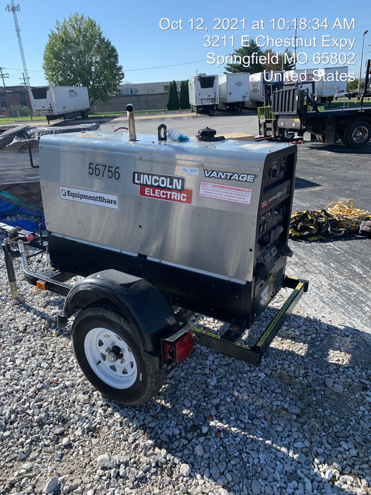 2019 Lincoln Electric Vantage 322 Welder Ready-Pak 3, Two wheel trailer, Fender and Light kit, Cable Rack