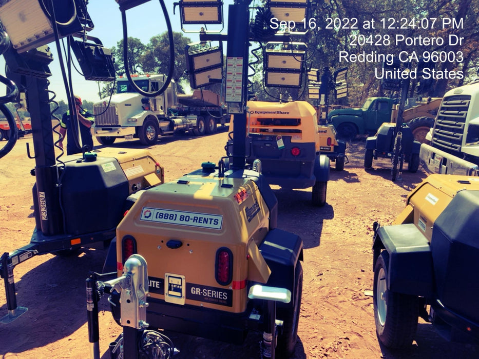 2022 Allmand NLV3GR (4) LED Light Fixture 350W, 23' Vertical Mast, 3kW Prime, Towable, ES Decals, T3