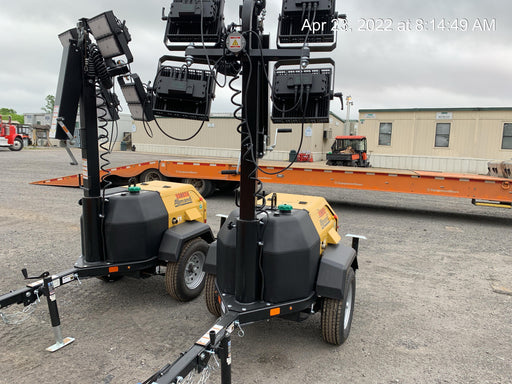 2022 Allmand NLV3GR (4) LED Light Fixture 350W, 23' Vertical Mast, 3kW Prime, Towable, Deep Sea L401, Leveling Jacks, Yanmar T4F 5.8hp