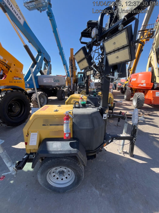 Allmand NLV3GR (4) LED Light Fixture 350W, 23' Vertical Mast, 3kW Prime, Towable, Deep Sea L401, Leveling Jacks, Yanmar T4F 5.8hp