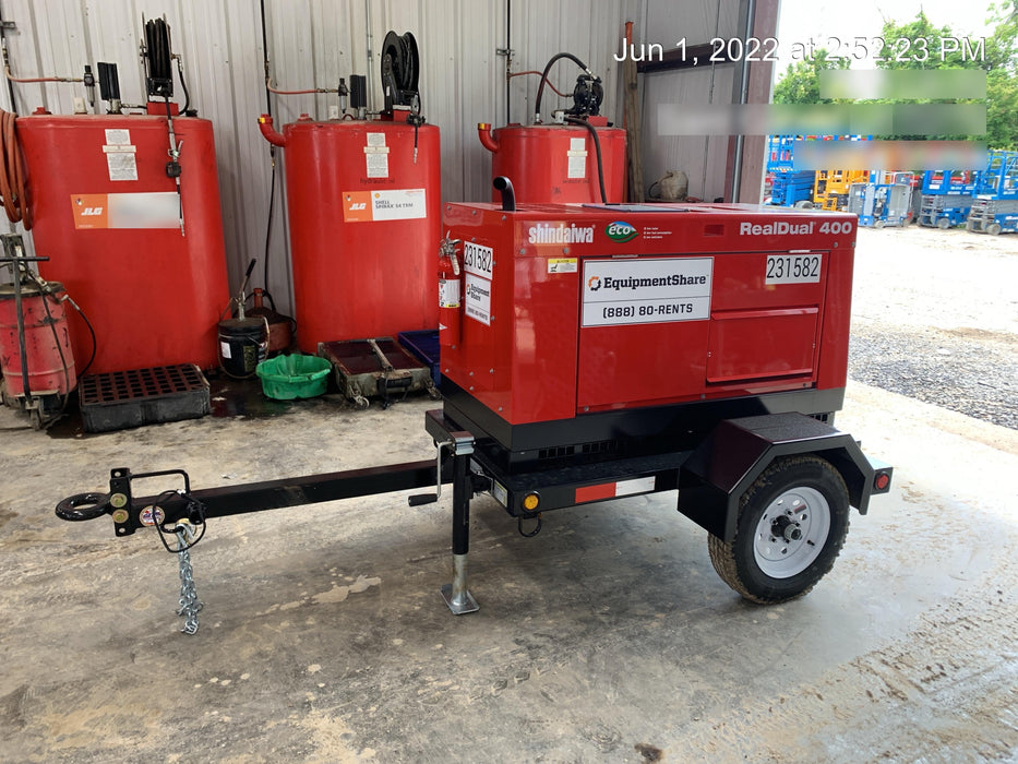 2022 Shindaiwa DGW400MDL Kubota D902 Engine, 23 HP, Dual Op Welder, Wire, Arc, Droop Stick, Tig, and CC Stick Functionality, Simulphase, 3 Phase and 1 Phase Gen Output, Single Axle NB Trlr, Slr Trckl Chrg 12V 12W, Fire Ext