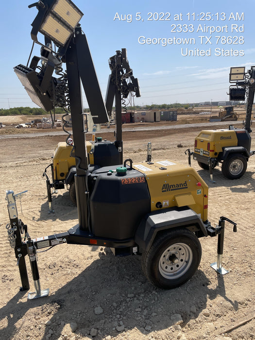 2022 Allmand NLV3GR (4) LED Light Fixture 350W, 23' Vertical Mast, 3kW Prime, Towable, Deep Sea L401, Leveling Jacks, Yanmar T4F 5.8hp