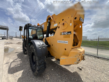 2019 JCB 510-56 Open ROPS, 74 HP, Solid Tires, Worklights, Beacon, Aux Hydraulics, Lifting Eye 72" Carriage/60" Forks