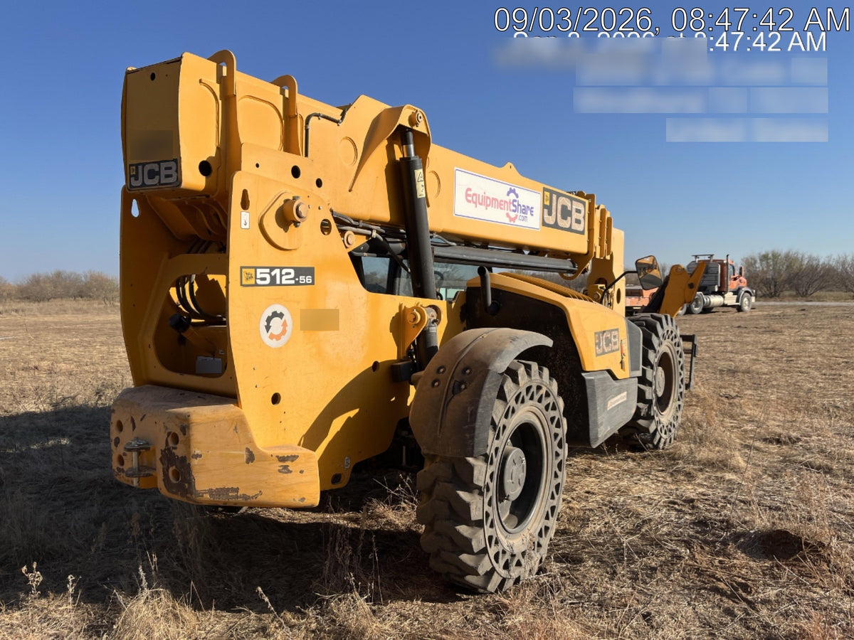 2019 JCB 512-56 109 HP w/Open ROPS, Beacon, Aux Hydraulics, Worklights, Solid Tires 60" Carriage/Forks