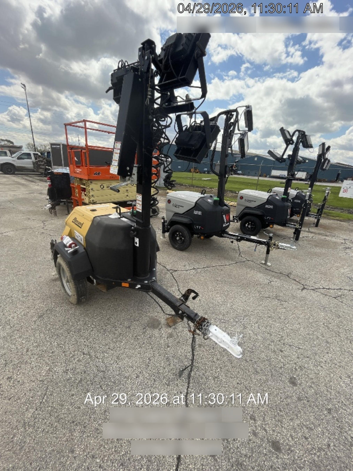 2022 Allmand NLV3GR (4) LED Light Fixture 350W, 23' Vertical Mast, 3kW Prime, Towable, Deep Sea L401, Leveling Jacks, Yanmar T4F 5.8hp