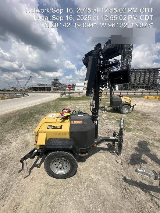 2022 Allmand NLV3GR (4) LED Light Fixture 350W, 23' Vertical Mast, 3kW Prime, Towable, Deep Sea L401, Leveling Jacks, Yanmar T4F 5.8hp