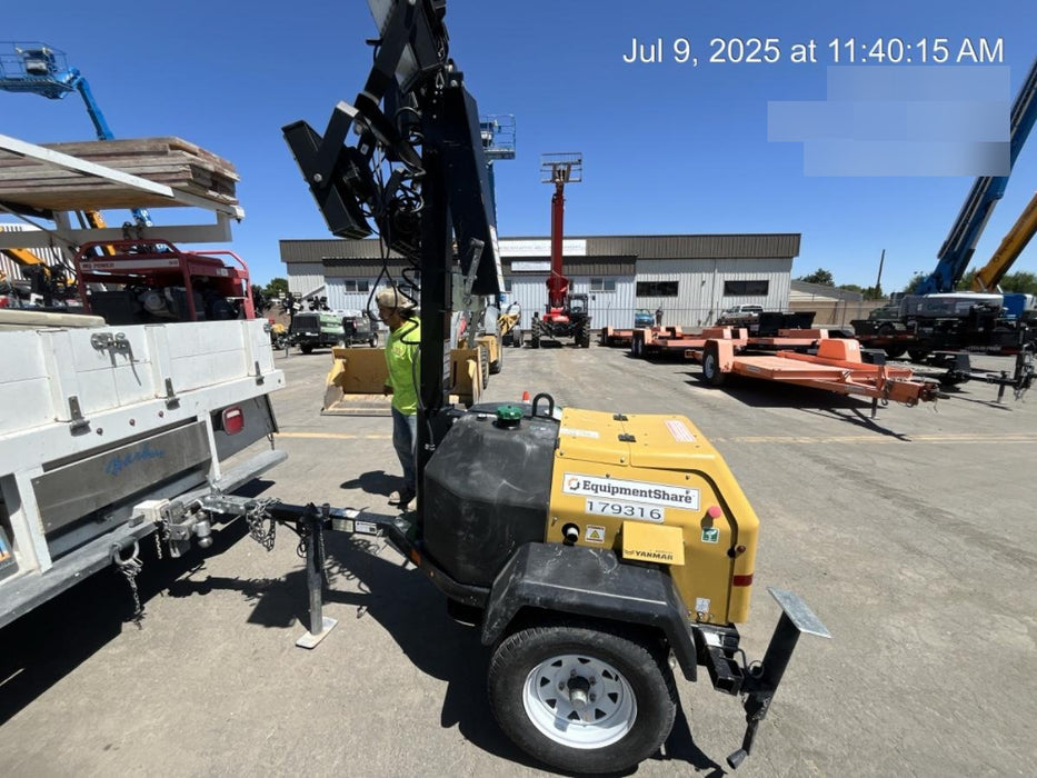 Allmand NLV3GR (4) LED Light Fixture 350W, 23' Vertical Mast, 3kW Prime, Towable, Deep Sea L401, Leveling Jacks, Yanmar T4F 5.8hp