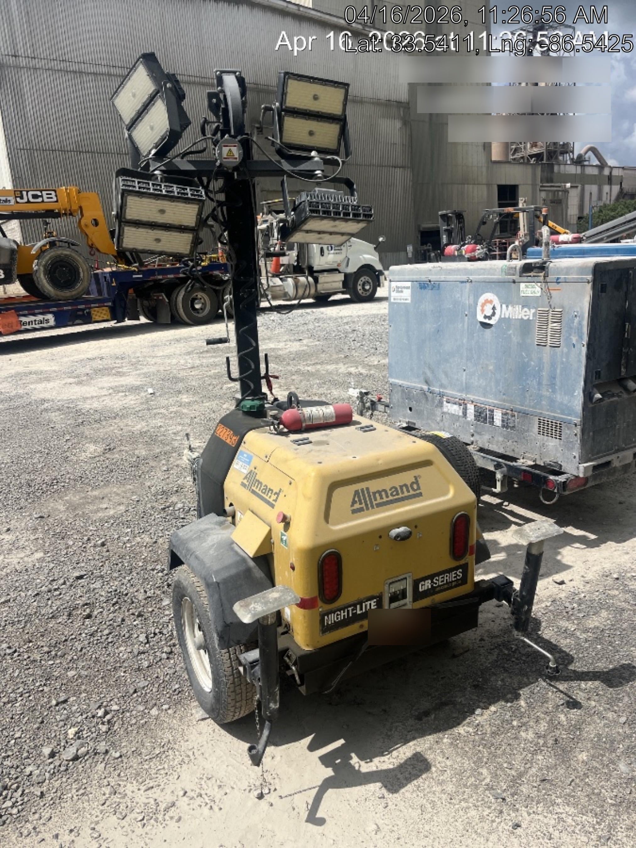 2022 Allmand NLV3GR (4) LED Light Fixture 350W, 23' Vertical Mast, 3kW Prime, Towable, Deep Sea L401, Leveling Jacks, Yanmar T4F 5.8hp
