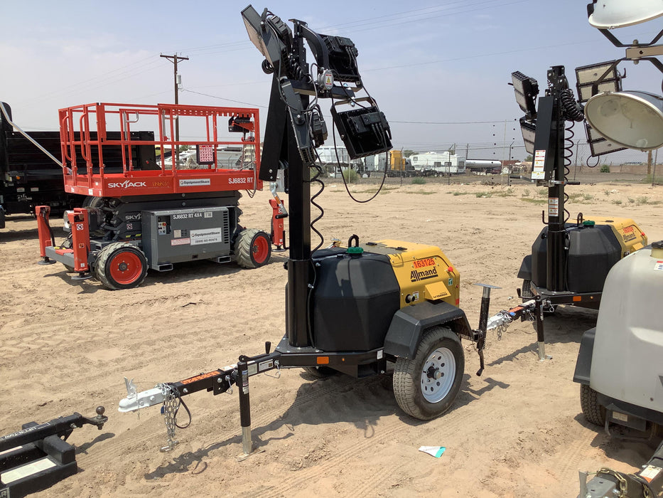 2021 Allmand NLV3GR (4) LED Light Fixture 350W, 23' Vertical Mast, 3kW Prime, Towable, Deep Sea L401, Leveling Jacks, Yanmar T4F 5.8hp