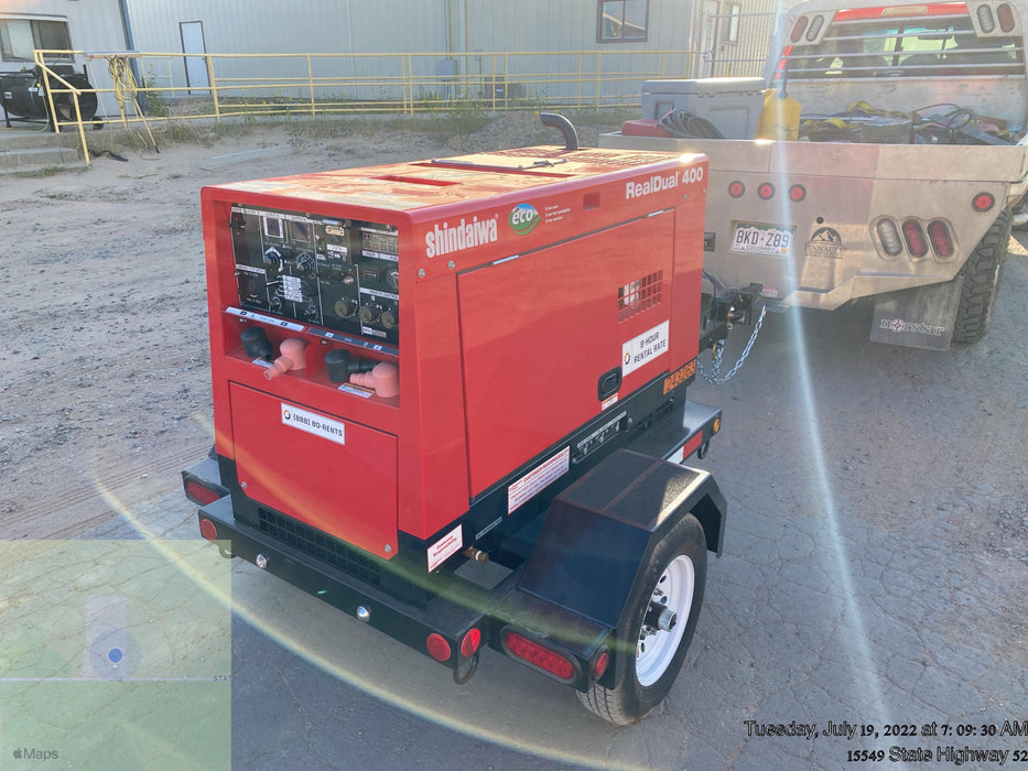 2022 Shindaiwa DGW400MDL Kubota D902 Engine, 23 HP, Dual Op Welder, Wire, Arc, Droop Stick, Tig, and CC Stick Functionality, Simulphase, 3 Phase and 1 Phase Gen Output, Single Axle NB Trlr, Slr Trckl Chrg 12V 12W, Fire Ext