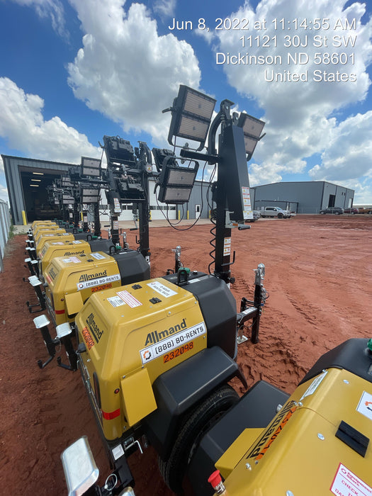 2022 Allmand NLV3GR (4) LED Light Fixture 350W, 23' Vertical Mast, 3kW Prime, Towable, Deep Sea L401, Leveling Jacks, Yanmar T4F 5.8hp