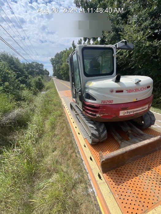 2019 Takeuchi TB290 Cab/Heat/AC Rubber tracks, Dozer blade, Travel alarm, Auxiliary hydraulics Manual QC, Hydraulic thumb, 18", 24", and 36" Buckets