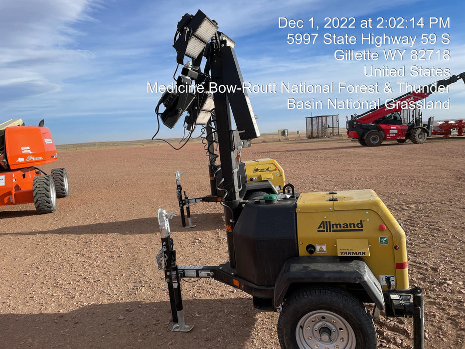 2022 Allmand NLV3GR (4) LED Light Fixture 350W, 23' Vertical Mast, 3kW Prime, Towable, ES Decals, T3 no