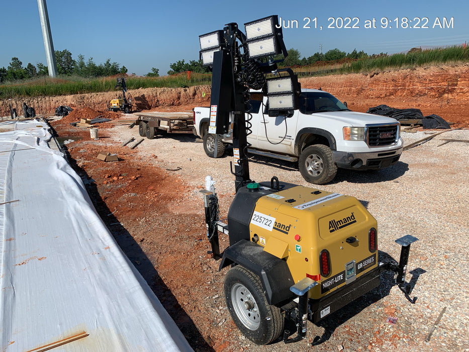 2022 Allmand NLV3GR (4) LED Light Fixture 350W, 23' Vertical Mast, 3kW Prime, Towable, Deep Sea L401, Leveling Jacks, Yanmar T4F 5.8hp