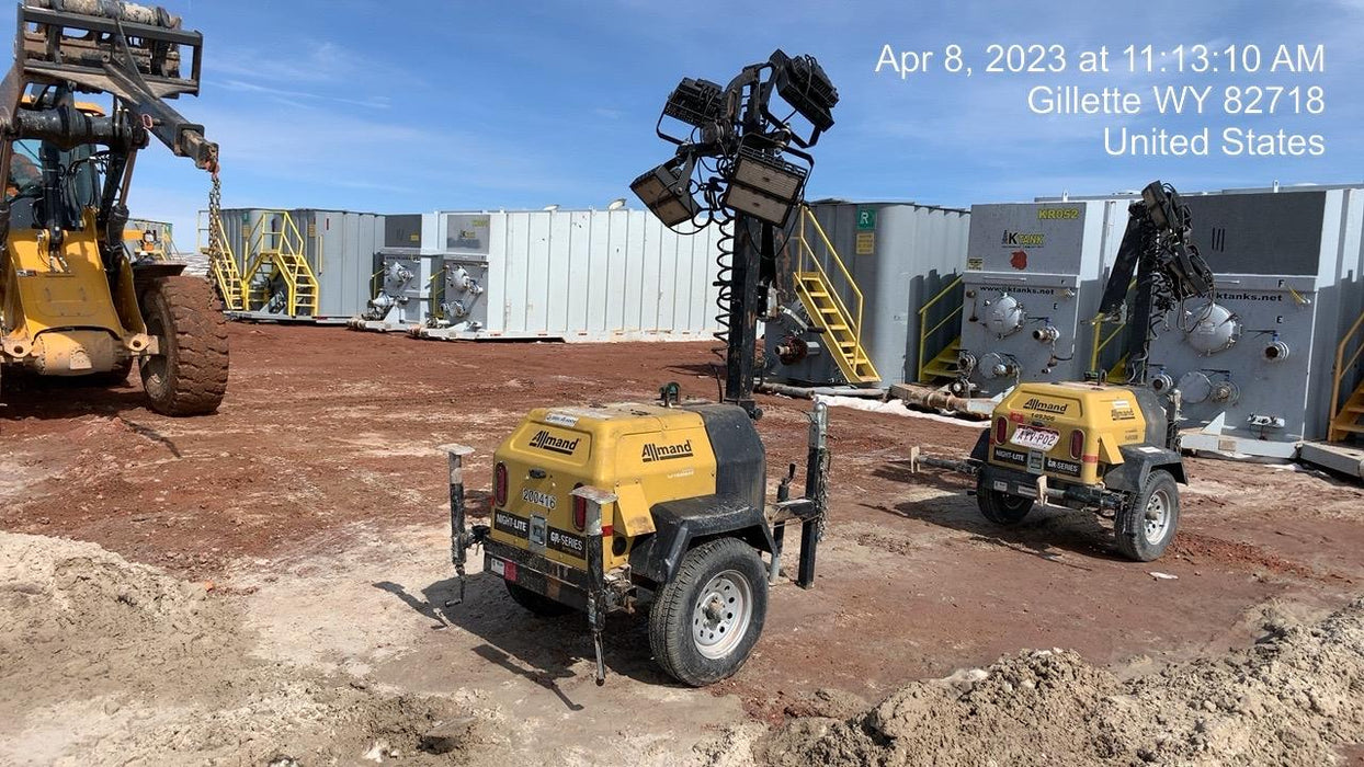 2022 Allmand NLV3GR (4) LED Light Fixture 350W, 23' Vertical Mast, 3kW Prime, Towable, Deep Sea L401, Leveling Jacks, Yanmar T4F 5.8hp