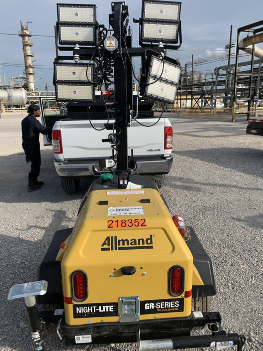 2022 Allmand NLV3GR (4) LED Light Fixture 350W, 23' Vertical Mast, 3kW Prime, Towable, Deep Sea L401, Leveling Jacks, Yanmar T4F 5.8hp