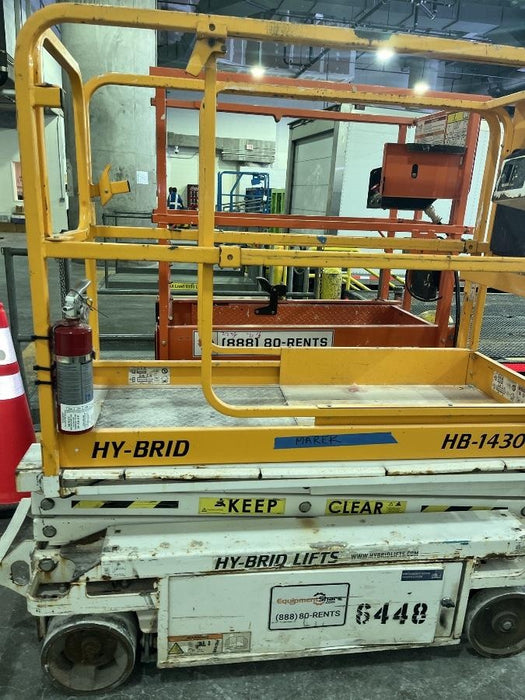 Custom Equipment HB-1430 Hy-Brid Scissor Lift
Platform capacity up to 670 lbs
Working height up to 20 ft
Weighs under 1,700 lbs
Non-marking wheels