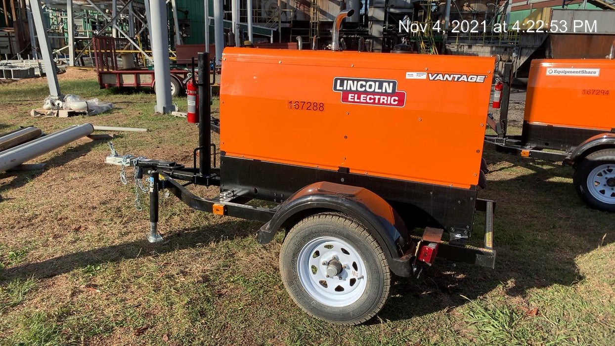 2021 Lincoln Electric Vantage 322 Vantage 322 Ready Pak 3 w/ Decals, ORANGE (includes trailer, cable rack, fender light kit) NO Telematics