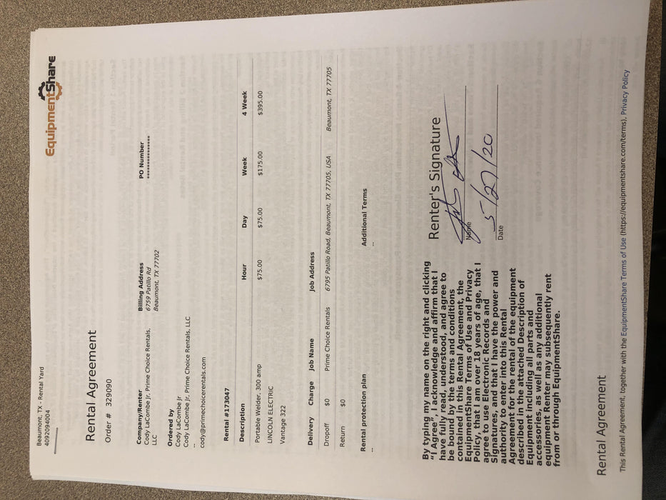 2020 Lincoln Electric Vantage 322 Welder Ready-Pak 3, w/ GPS & Decals (includes trailer, cable rack, fender light kit)