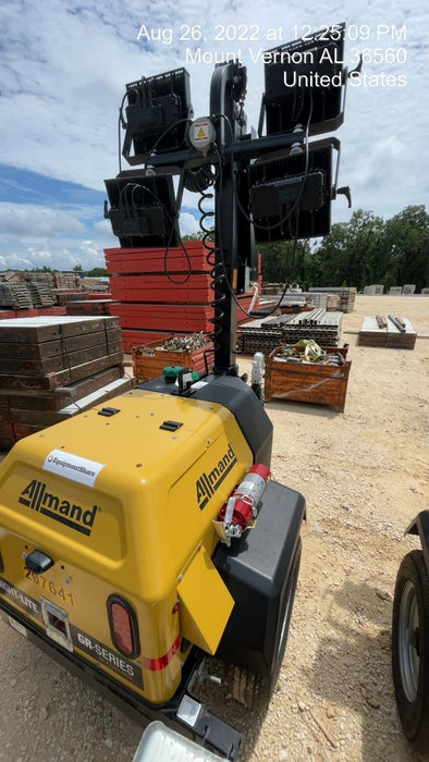 2022 Allmand NLV3GR (4) LED Light Fixture 350W, 23' Vertical Mast, 3kW Prime, Towable, Deep Sea L401, Leveling Jacks, Yanmar T4F 5.8hp