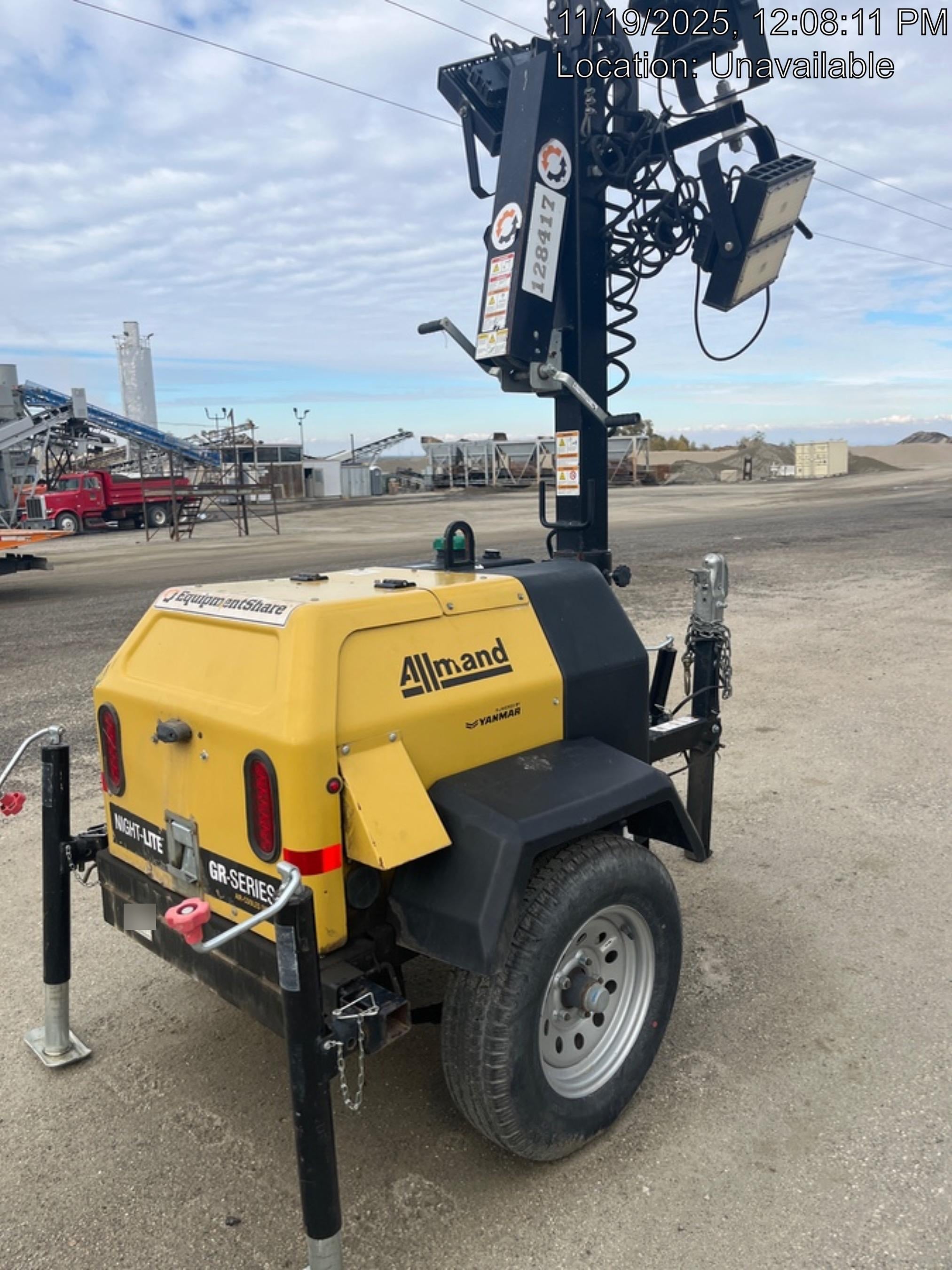2021 Allmand NLV3GR (4) LED Light Fixture 350W, 23' Vertical Mast, 3kW Prime, Towable, Deep Sea L401, Leveling Jacks, Yanmar T4F 5.8hp