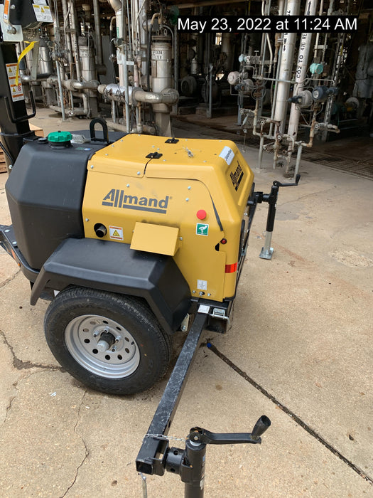 2022 Allmand NLV3GR (4) LED Light Fixture 350W, 23' Vertical Mast, 3kW Prime, Towable, Deep Sea L401, Leveling Jacks, Yanmar T4F 5.8hp