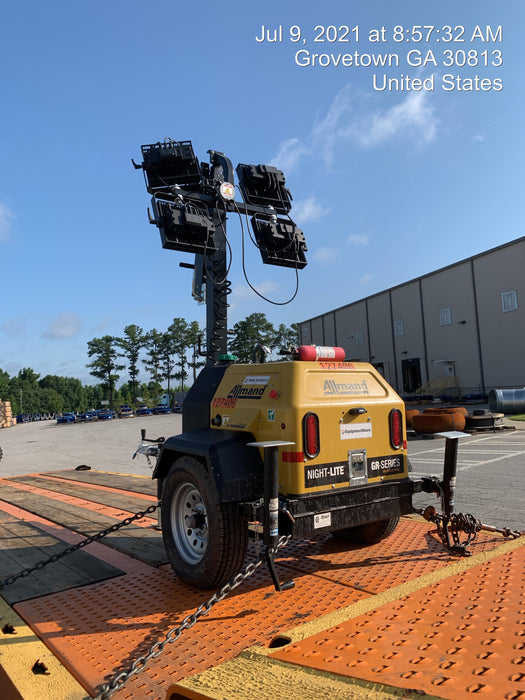 2021 Allmand NLV3GR (4) LED Light Fixture 350W, 23' Vertical Mast, 3kW Prime, Towable, Deep Sea L401, Leveling Jacks, Yanmar T4F 5.8hp