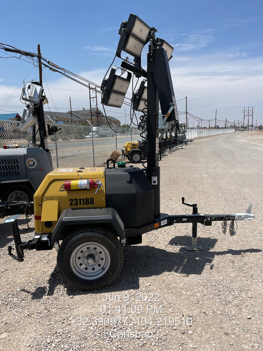 2022 Allmand NLV3GR (4) LED Light Fixture 350W, 23' Vertical Mast, 3kW Prime, Towable, Deep Sea L401, Leveling Jacks, Yanmar T4F 5.8hp