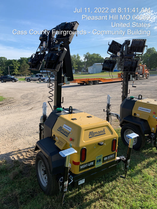 2022 Allmand NLV3GR (4) LED Light Fixture 350W, 23' Vertical Mast, 3kW Prime, Towable, Deep Sea L401, Leveling Jacks, Yanmar T4F 5.8hp