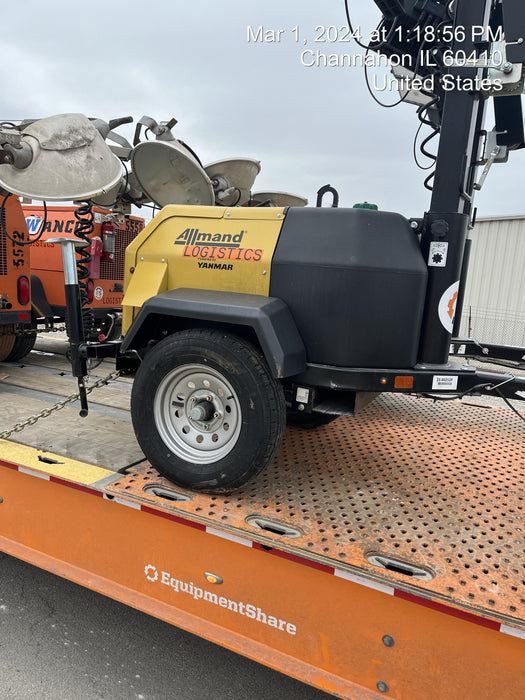 2022 Allmand NLV3GR (4) LED Light Fixture 350W, 23' Vertical Mast, 3kW Prime, Towable, ES Decals, T3