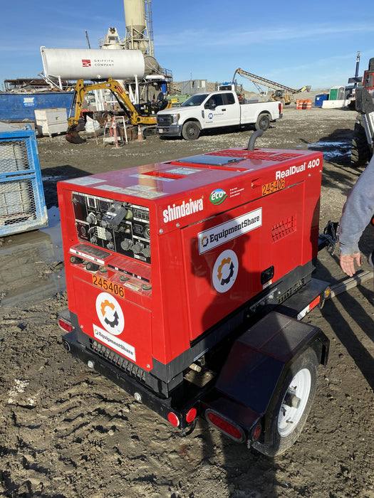 2022 Shindaiwa DGW400MDL Kubota D902 Engine, 23 HP, Dual Op Welder, Wire, Arc, Droop Stick, Tig, and CC Stick Functionality, Simulphase, 3 Phase and 1 Phase Gen Output, Single Axle NB Trlr, Slr Trckl Chrg 12V 12W, Fire Ext