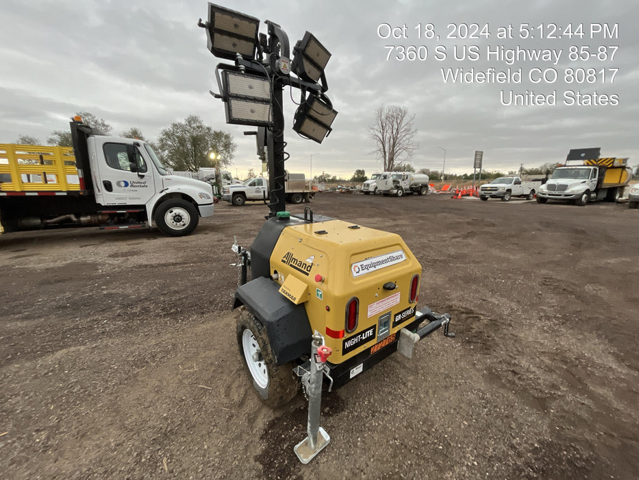 2022 Allmand NLV3GR (4) LED Light Fixture 350W, 23' Vertical Mast, 3kW Prime, Towable, ES Decals, T3