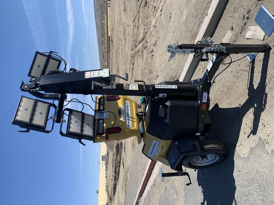 2021 Allmand NLV3GR (4) LED Light Fixture 350W, 23' Vertical Mast, 3kW Prime, Towable, Deep Sea L401, Leveling Jacks, Yanmar T4F 5.8hp