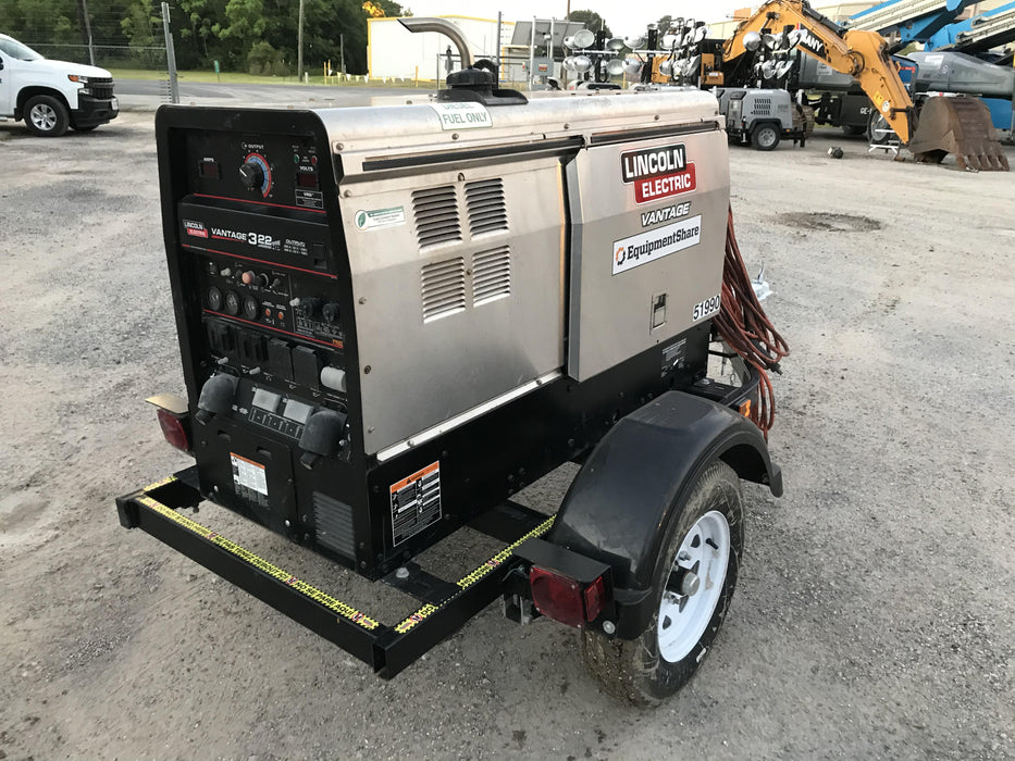 2019 Lincoln Electric Vantage 322 Welder Ready-Pak 3, Two wheel trailer, Fender and Light kit, Cable Rack