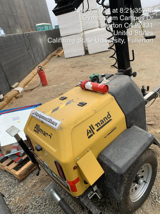 2021 Allmand NLV3GR (4) LED Light Fixture 350W, 23' Vertical Mast, 3kW Prime, Towable, Deep Sea L401, Leveling Jacks, Yanmar T4F 5.8hp