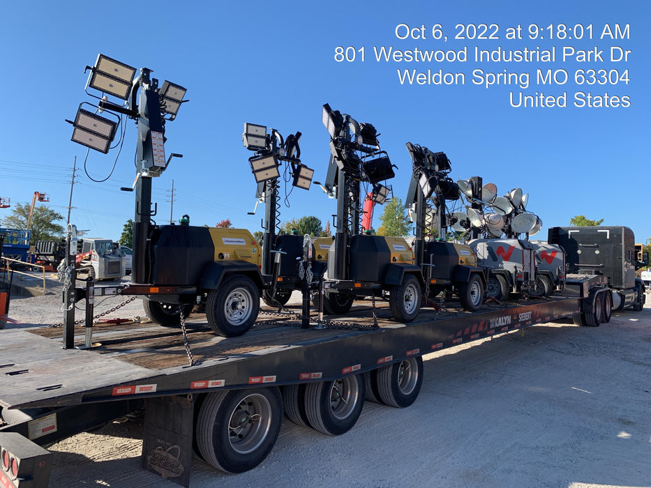 2022 Allmand NLV3GR (4) LED Light Fixture 350W, 23' Vertical Mast, 3kW Prime, Towable, ES Decals, T3